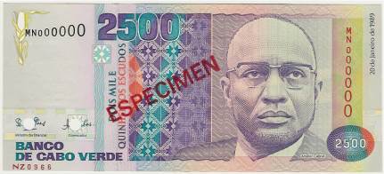 P-61s - Kaapverdië 2500 Escudos 1989 Unc Specimen