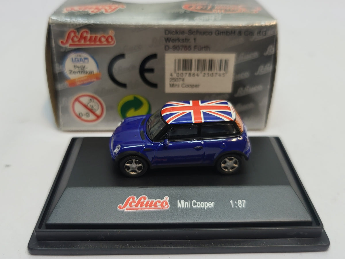 Mini Cooper Union Jack Blauw - Schuco 1:87