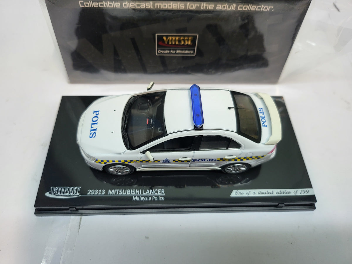 Vitesse Mitsubishi Lancer Maleisië Politie Wit  - Schaal 1:43