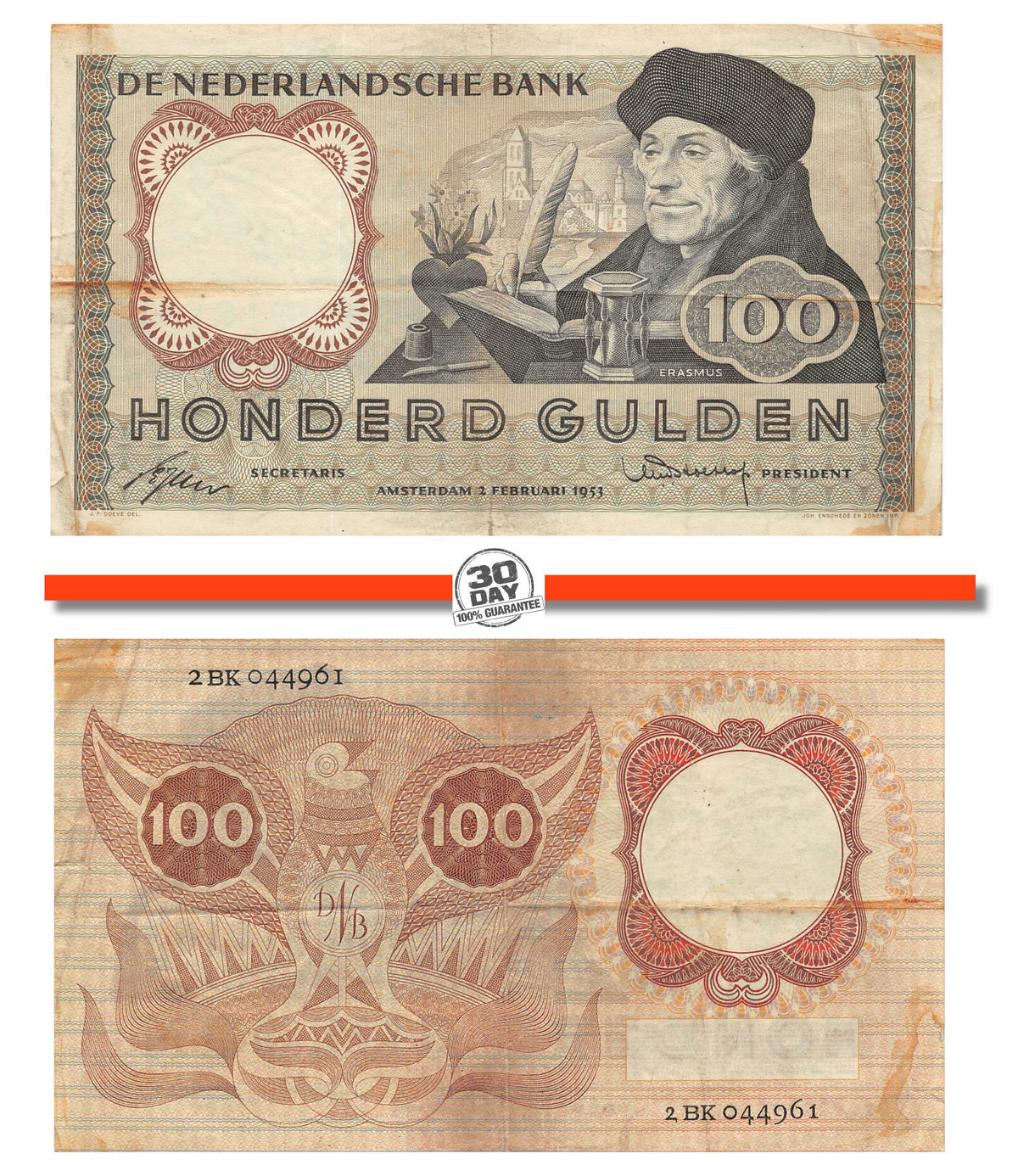 P-088a Nederland 100 Gulden 1953 Erasmus 121-1