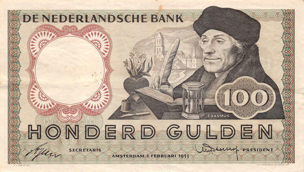 P-088a Nederland 100 Gulden 1953 Erasmus 121-1