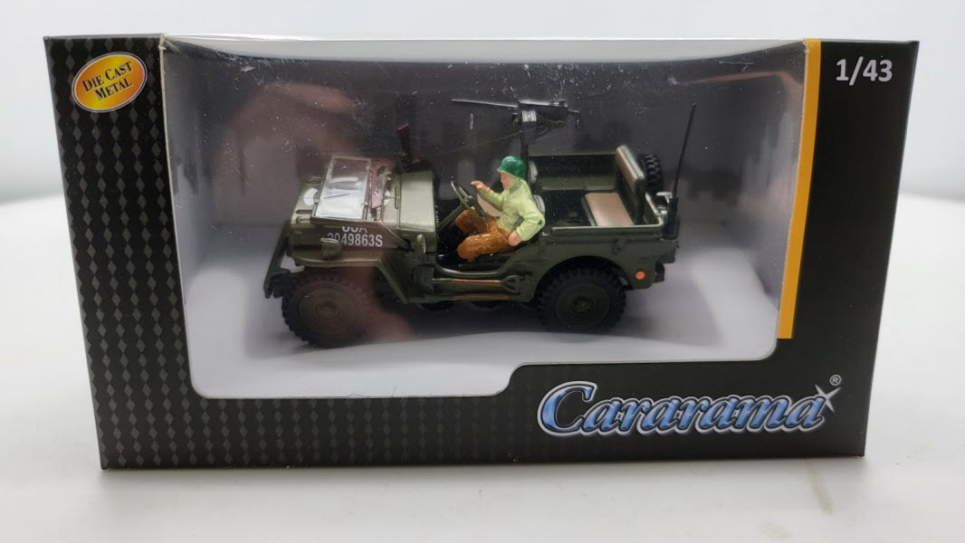 Cararama: Jeep Willys Open Top Gun + Man - Schaal 1:43