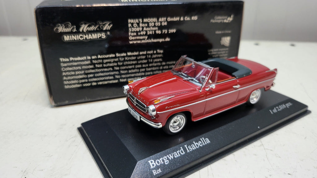 Minichamps Borgward Isabella Cabriolet 1959 – donkerrood – 1:43 – 2.016 stuks