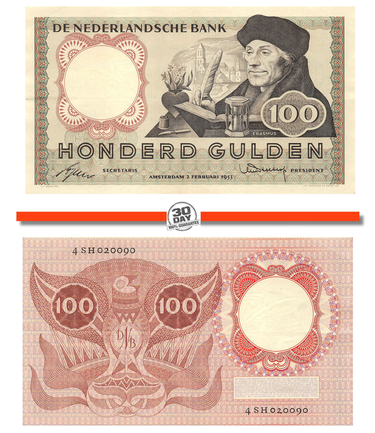P-088a Nederland 100 Gulden 1953 Erasmus 121-1