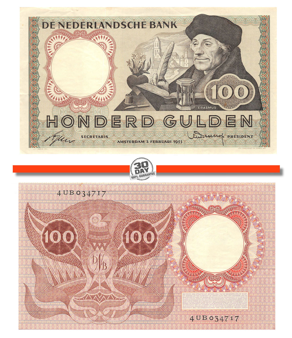 P-088a Nederland 100 Gulden 1953 Erasmus 121-1