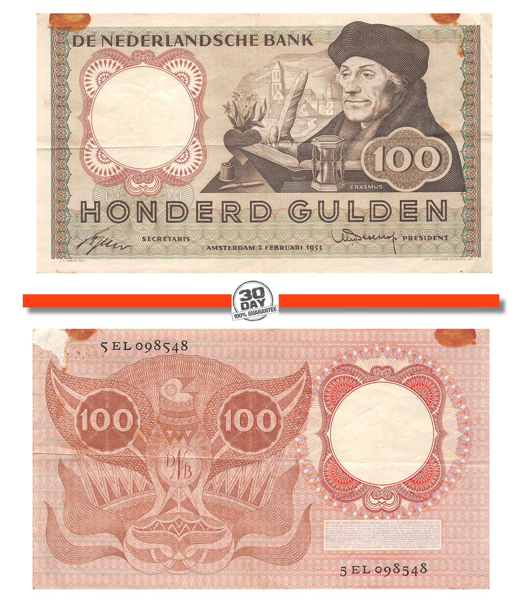 P-088a Nederland 100 Gulden 1953 Erasmus 121-1