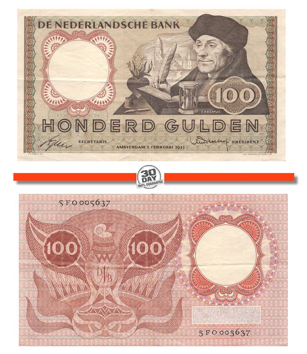 P-088a Nederland 100 Gulden 1953 Erasmus 121-1