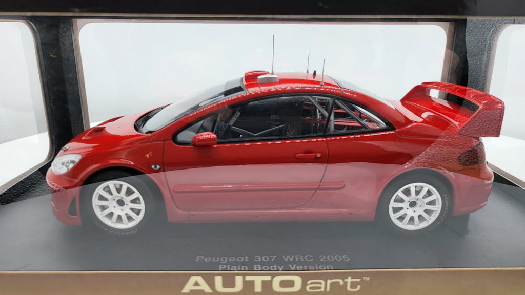 AutoArt: Peugeot 307 WRC Plain Body Version Rood (2005) - Schaal 1:18