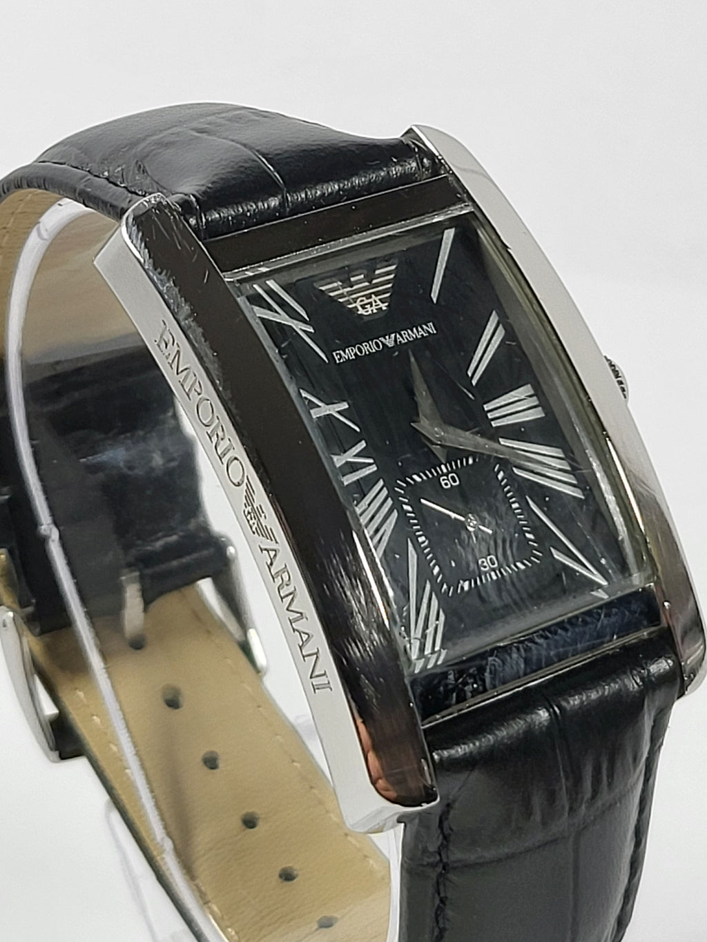 Emporio Armani horloge met zwarte wijzerplaat en zwarte leren band voor heren - AR0143
