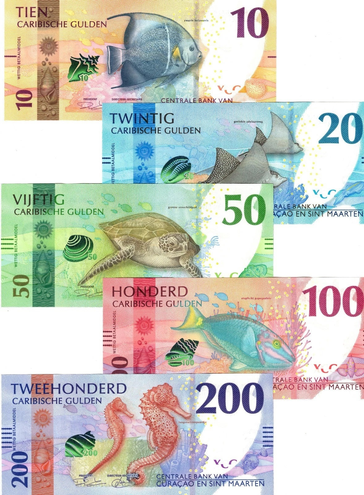 P-1a-5a - Curacao and Sint Maarten full set 2025 Unc 10-20-50-100-200 Gulden