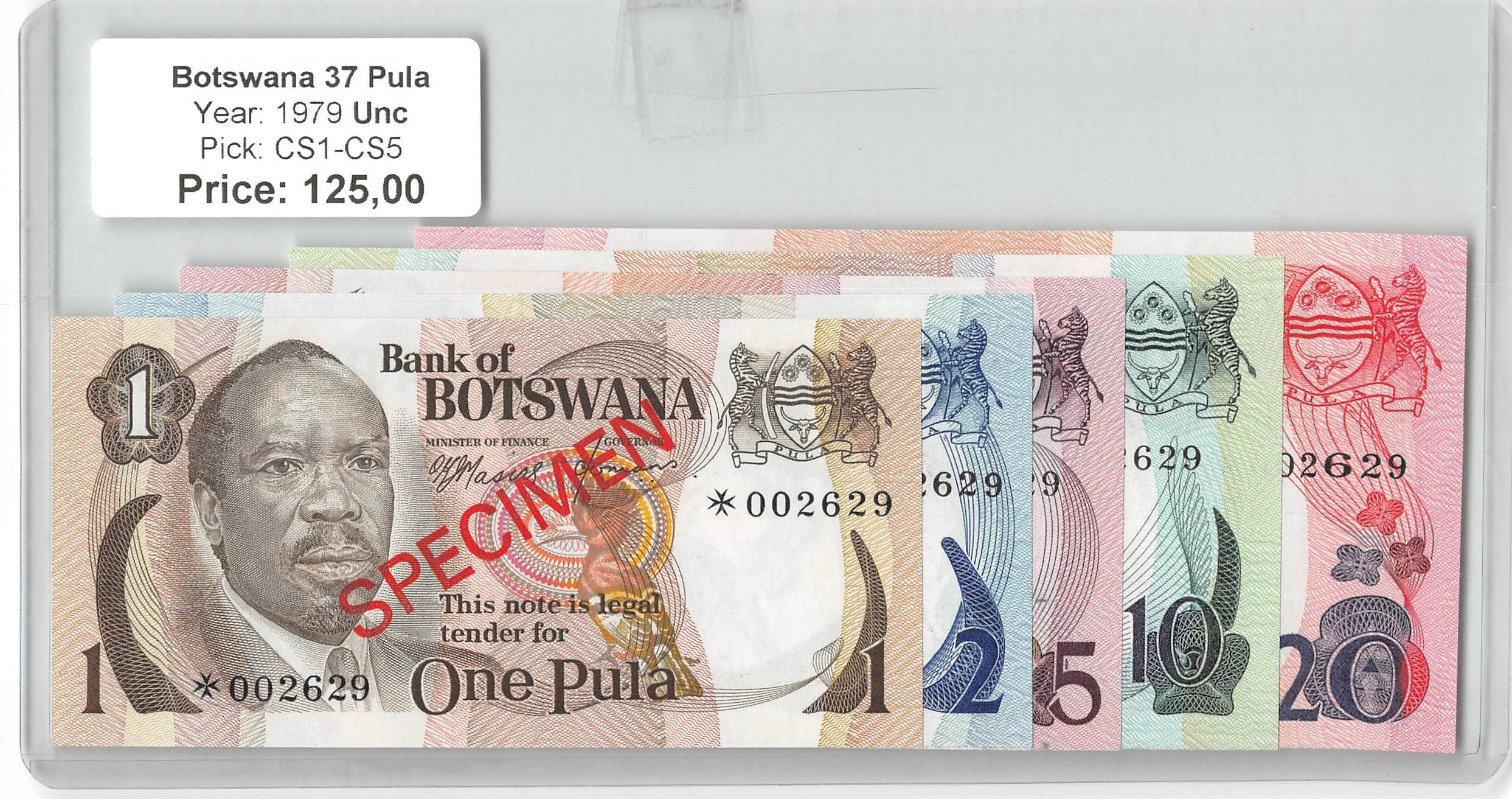Botswana 37 Pula 1979 Specimen Collectorset (P-CS1/CS5)