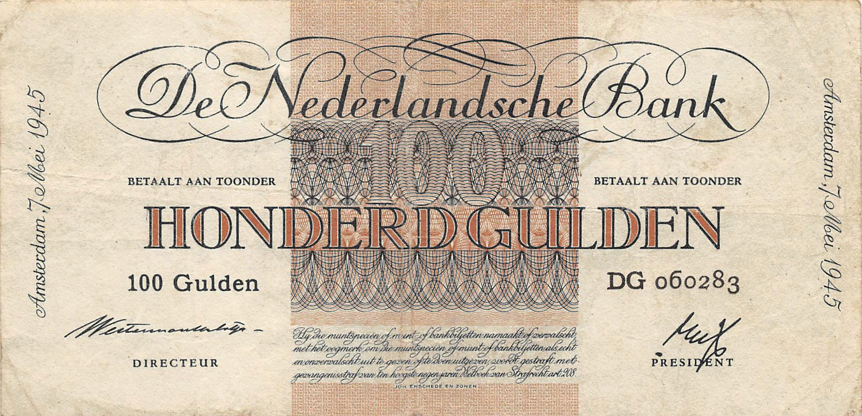 P-079 Nederland 100 Gulden 1945 Vf