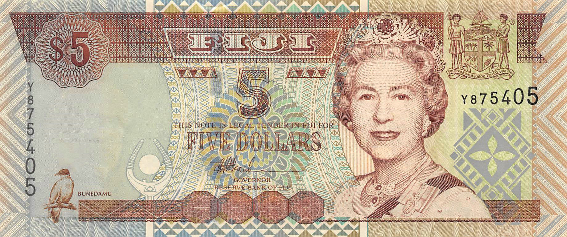 Fiji Islands 5 Dollars 2002 Unc