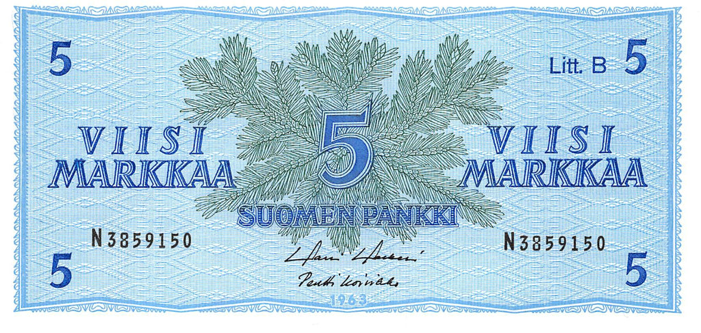 P-106Aa - Finland 5 Markkaa 1963 Unc Litt. B