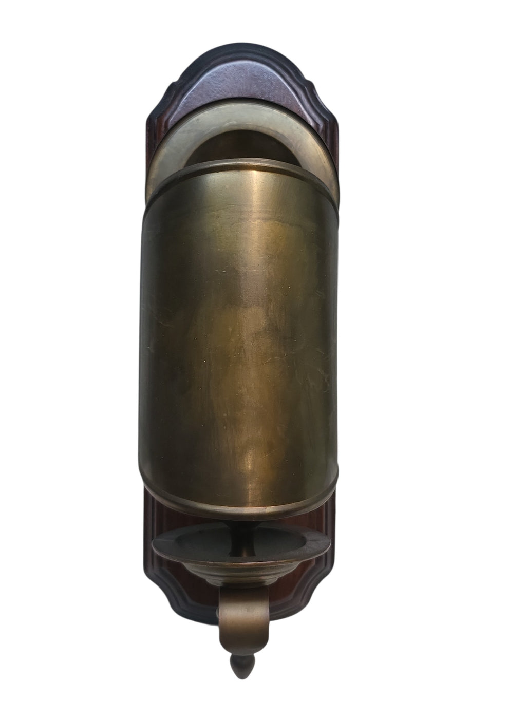 Hout en koperen wandlamp