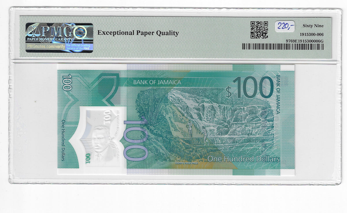 Jamaica 100 Dollars 2022 Unc Polymer PMG 69