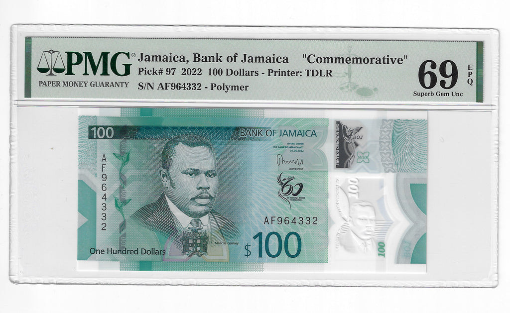 Jamaica 100 Dollars 2022 Unc Polymer PMG 69