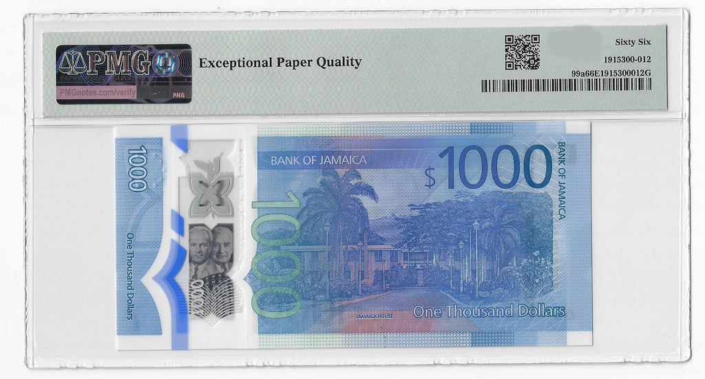 Jamaica 1000 Dollars 2022 Unc Polymer PMG 66