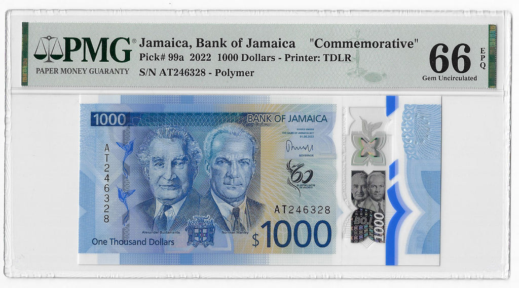 Jamaica 1000 Dollars 2022 Unc Polymer PMG 66