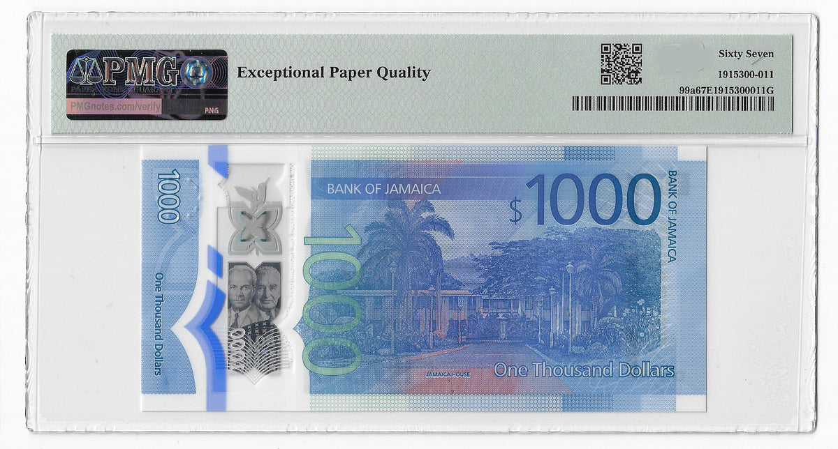 Jamaica 1000 Dollars 2022 Unc Polymer PMG 67