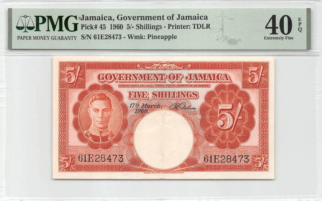 Jamaica 5 Shillings 1960 Xf PMG 40 EPQ