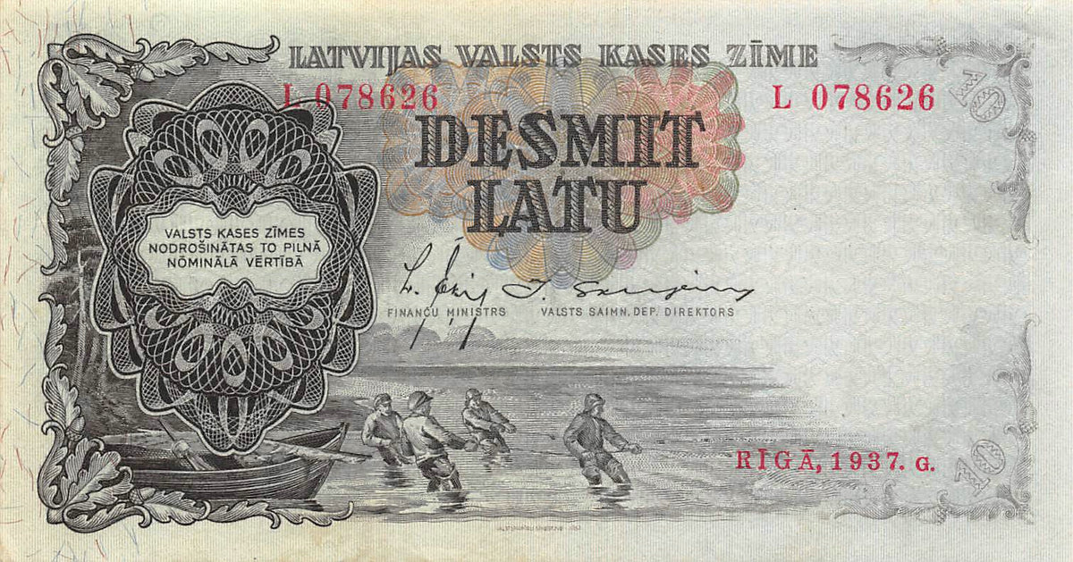 P-029a Letland 10 Latu 1937 Vf