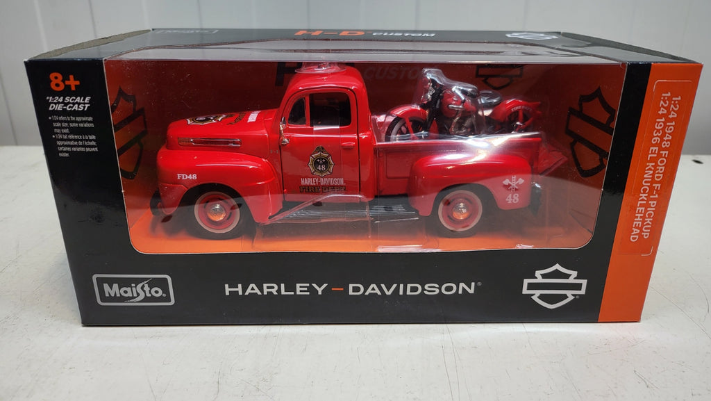 Maisto Ford F-1 Pick Up Rood 1948 met Harley-Davidson - Schaal 1:24