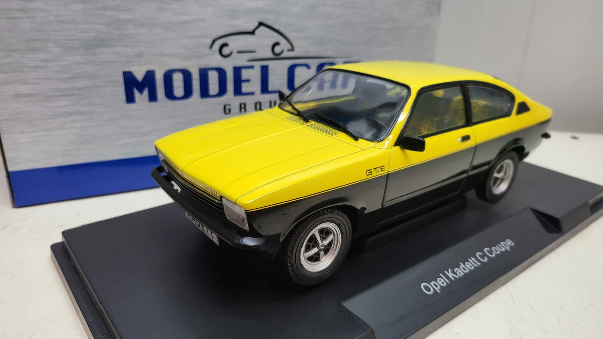 MCG Opel Kadett C Coupe GT/E Geel/Zwart 1975 - Schaal 1:18