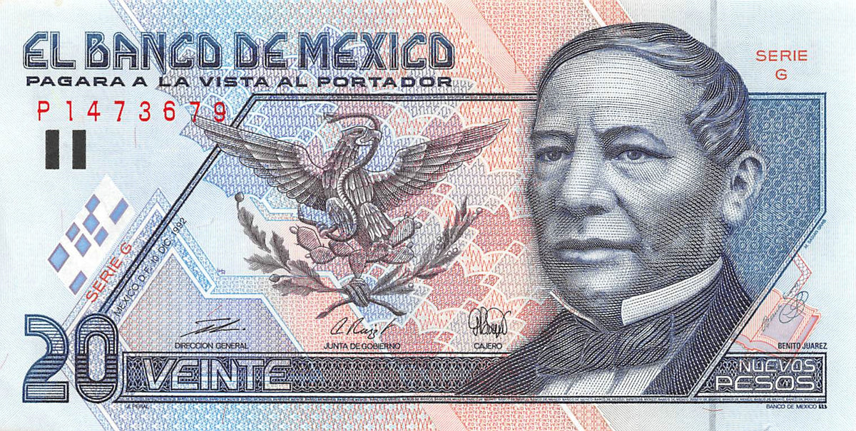 P-100a.7 Mexico 20 Nuevos Pesos 1992 Xf