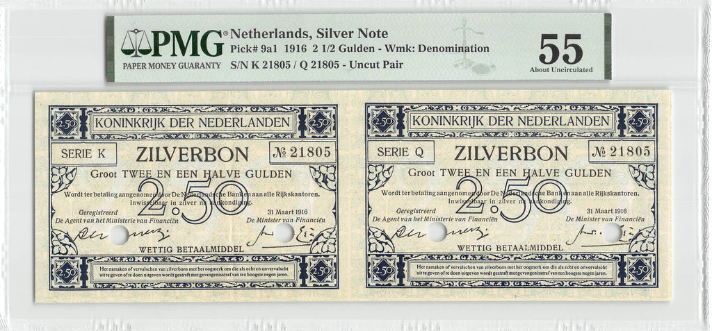P-009p.2 Nederland 2,50 Gulden 1916 Au Proof PMG 55
