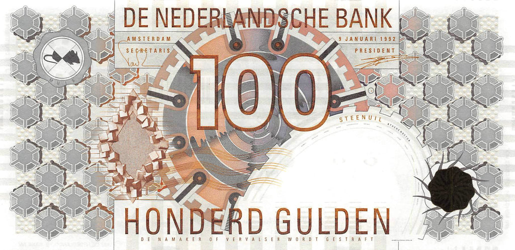 P-101a.2 Nederland 100 Gulden 1992 Unc Lichtbruine barcode - grote ©