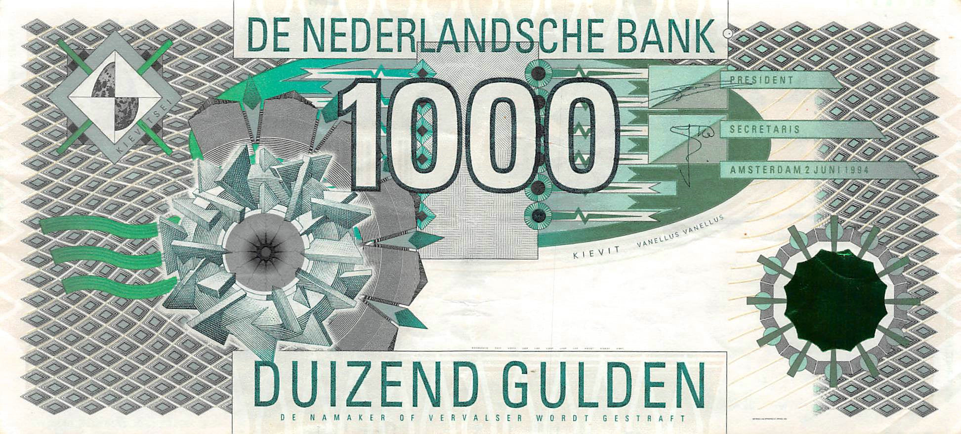 P-102a Nederland 1.000 Gulden 1994 Kievit Xf
