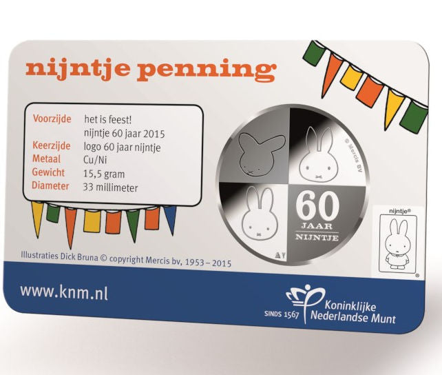 2015 - Nederland Penning Card - 60 Jaar Nijntje - BU