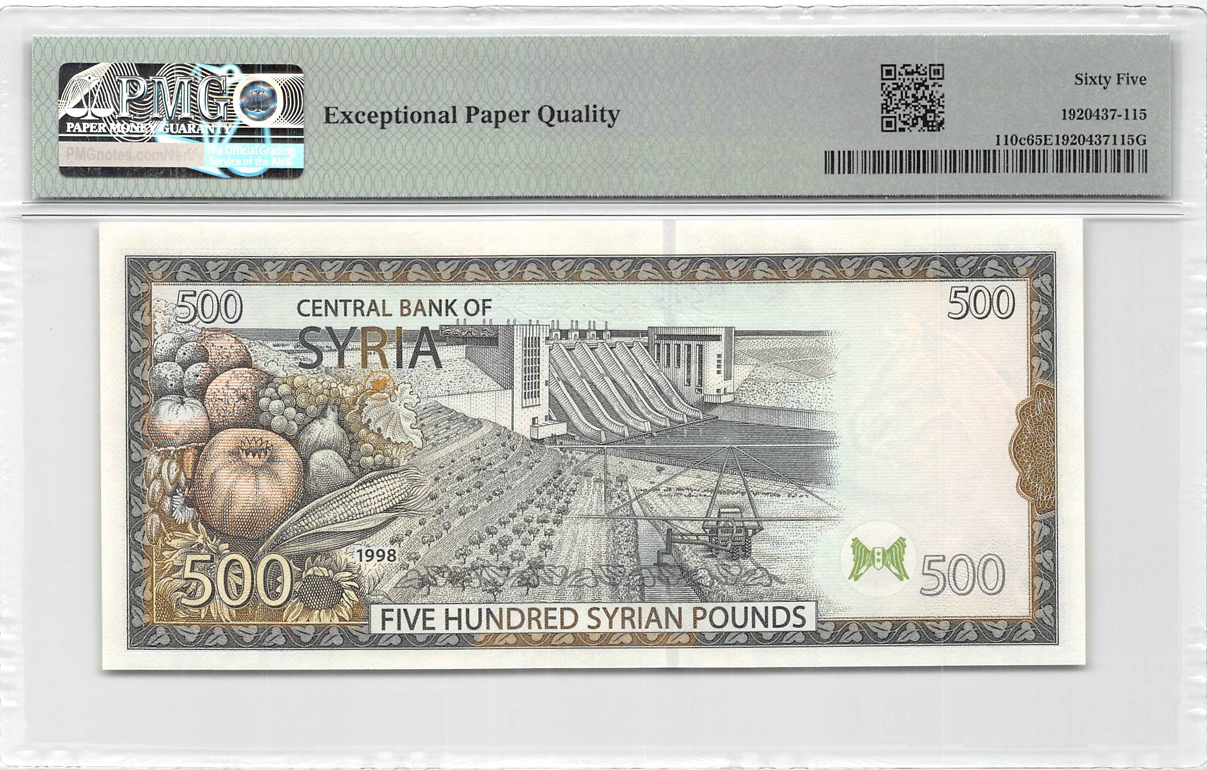 P-110c Syrië 500 Pounds 1998 Unc PMG 65 EPQ
