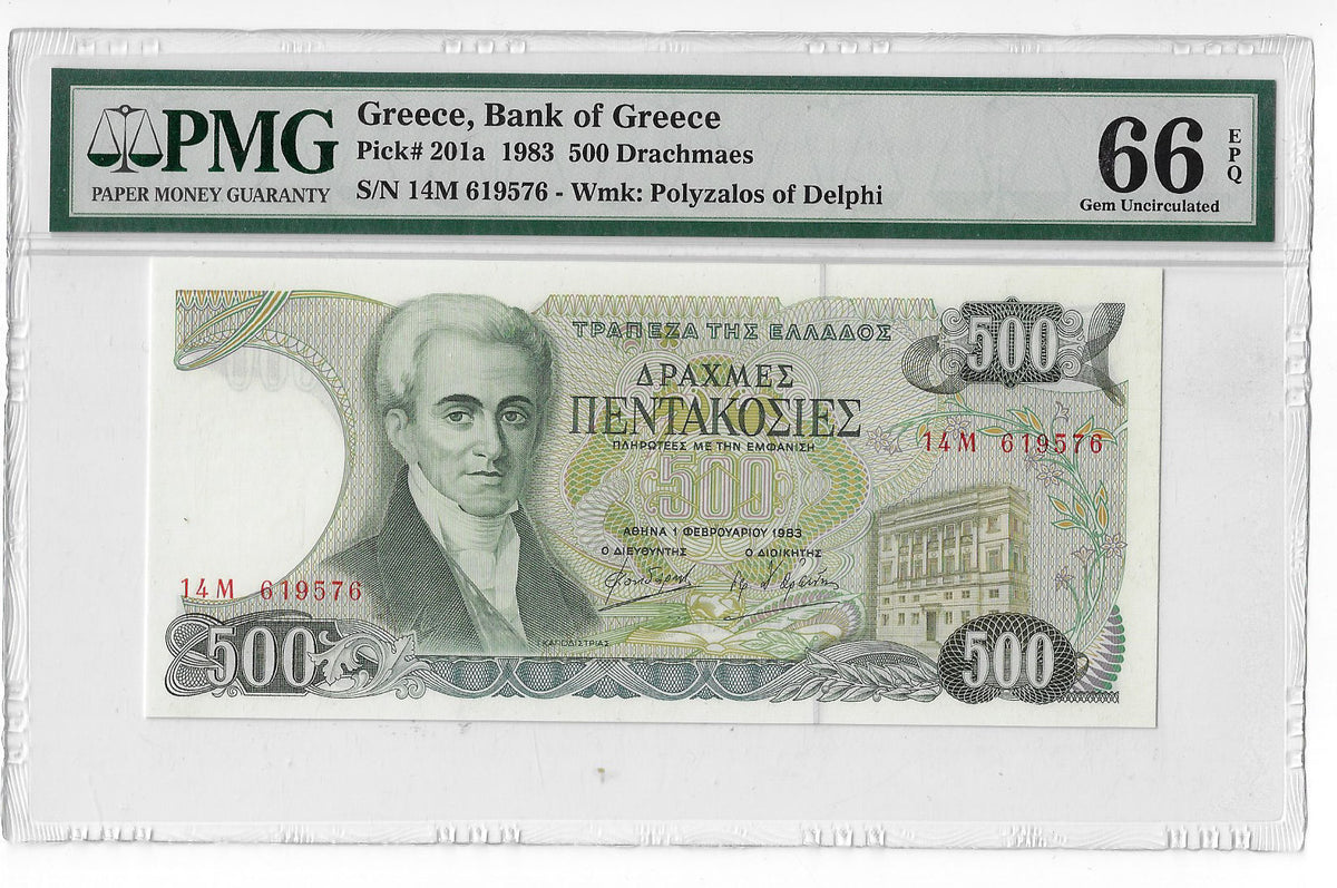 P-201a Greece 500 Drachmai 1983 Unc PMG 66 EPQ