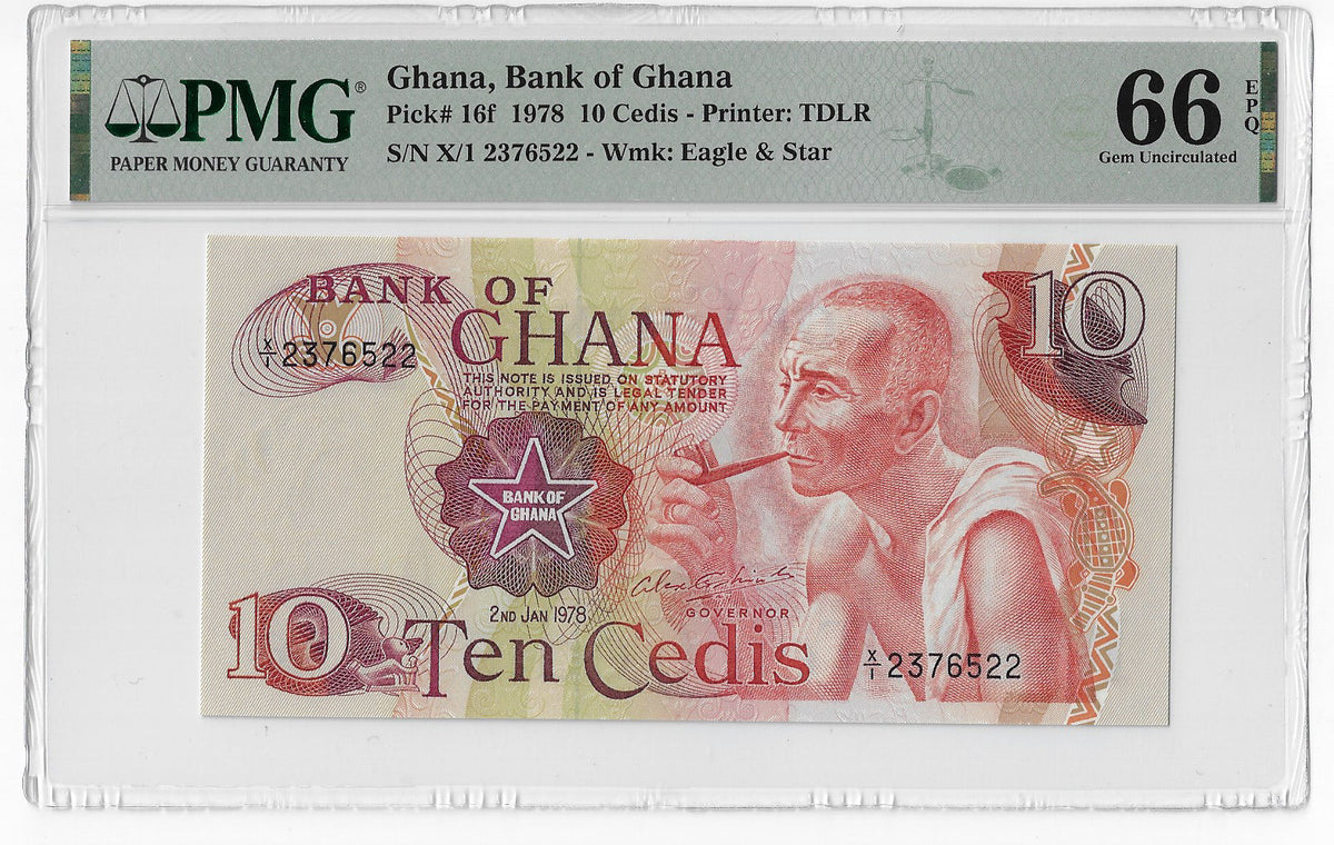 P-016f Ghana 10 Cedis 1978 Unc PMG 66 EPQ