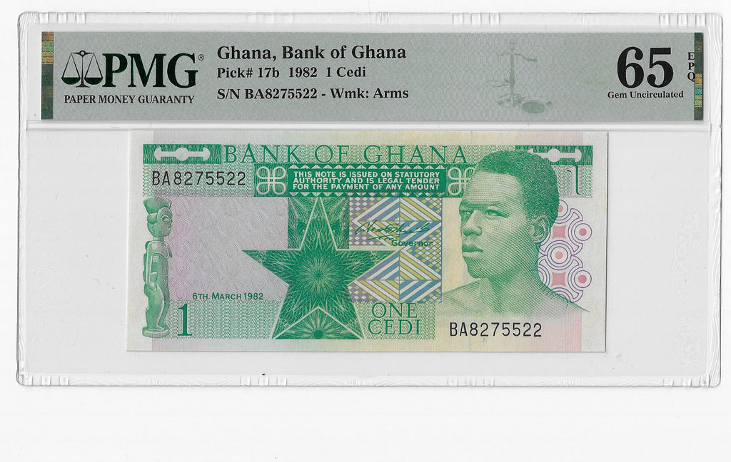 P-017b Ghana 1 Cedi 1982 Unc PMG 65 EPQ