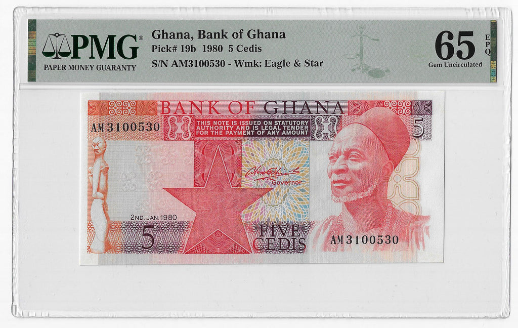 P-019b Ghana 5 Cedis 1980 Unc PMG 65 EPQ