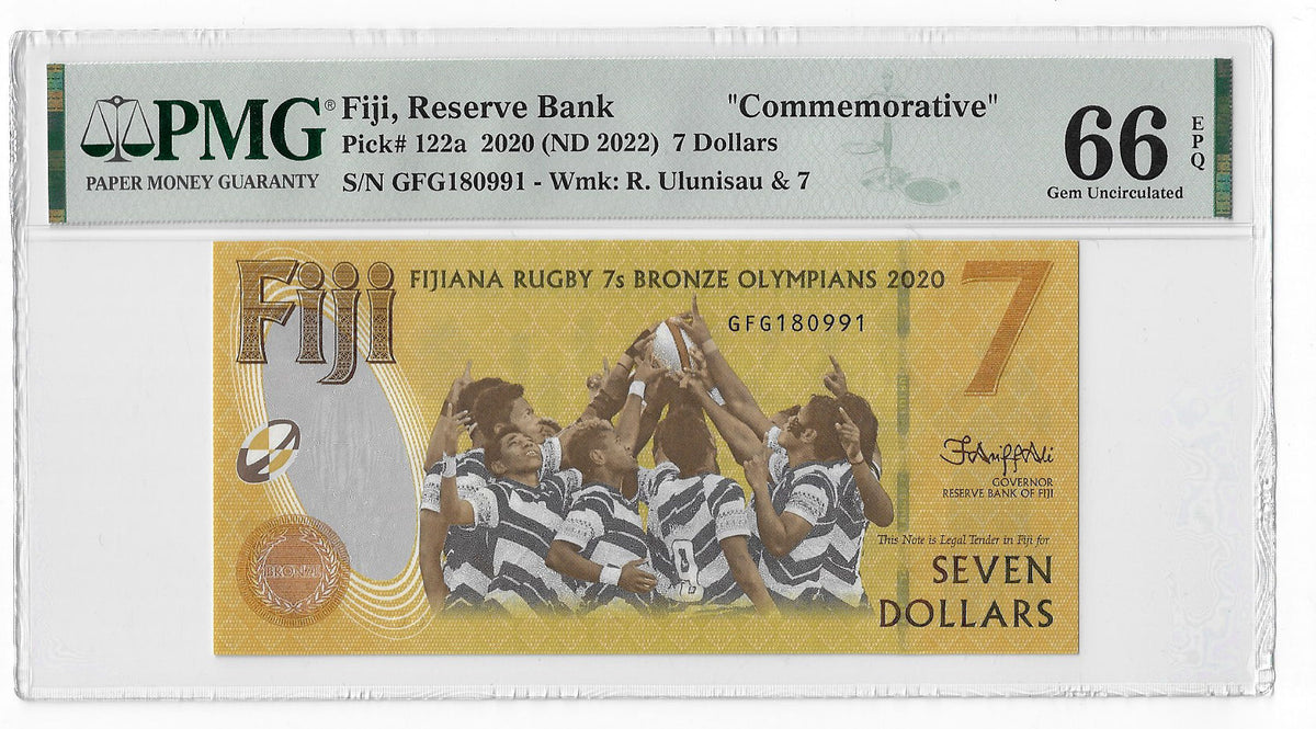 P-122a Fiji Islands 7 Dollars 2020 Unc PMG 66 EPQ