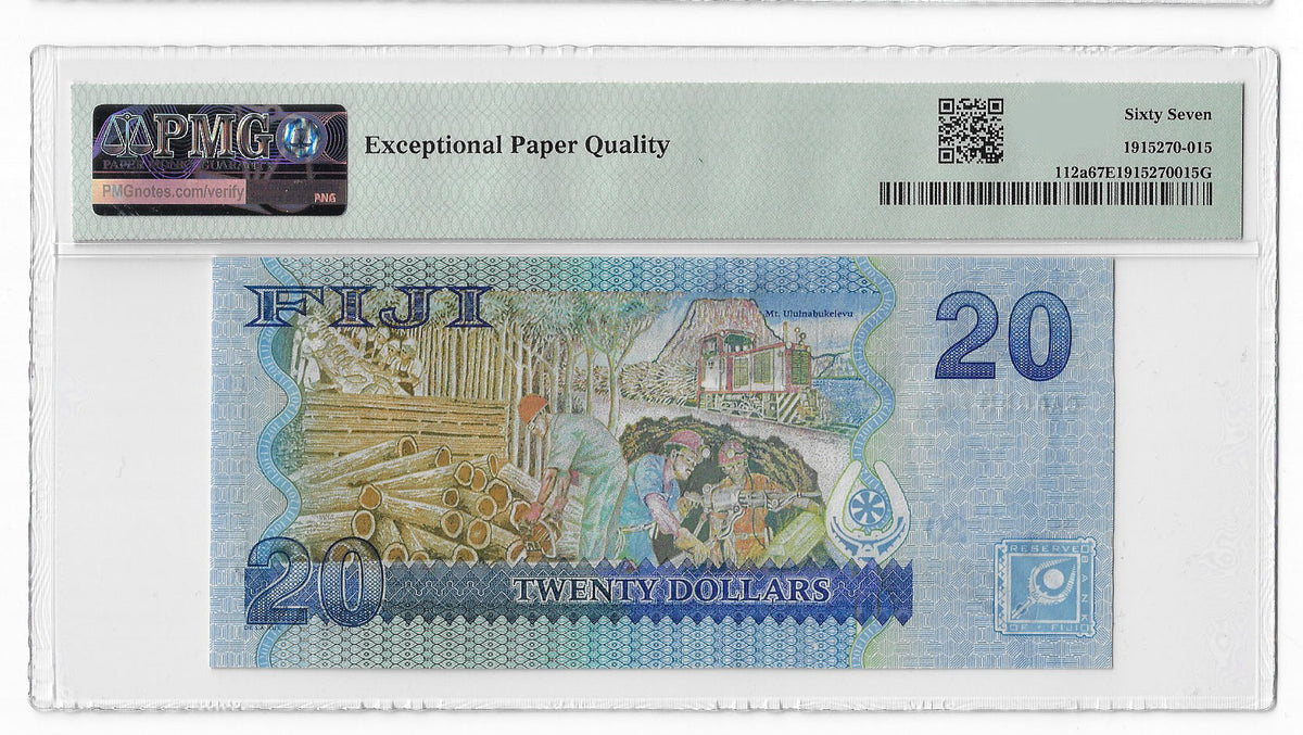 P-112a Fiji Islands 20 Dollars 2007 Unc PMG 67 EPQ