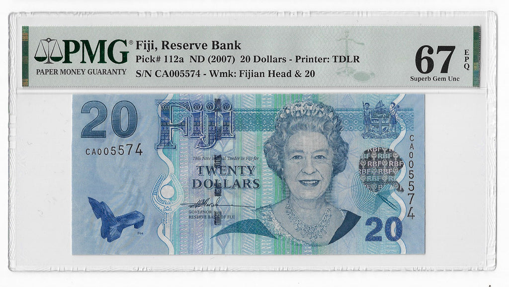 P-112a Fiji Islands 20 Dollars 2007 Unc PMG 67 EPQ