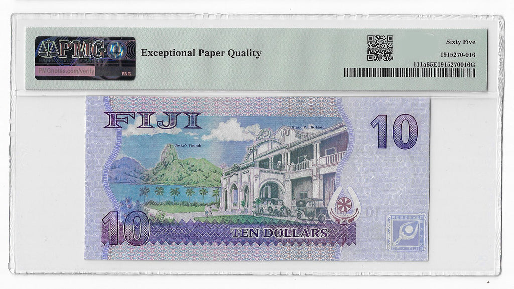 P-111a Fiji Islands 10 Dollars 2007 Unc PMG 65 EPQ