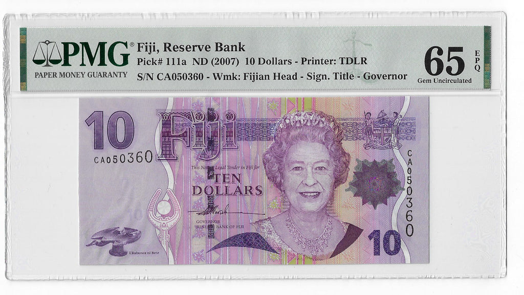 P-111a Fiji Islands 10 Dollars 2007 Unc PMG 65 EPQ