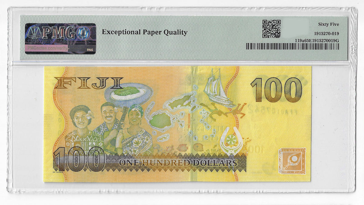 P-119a Fiji Islands 100 Dollars 2012 Unc PMG 65 EPQ