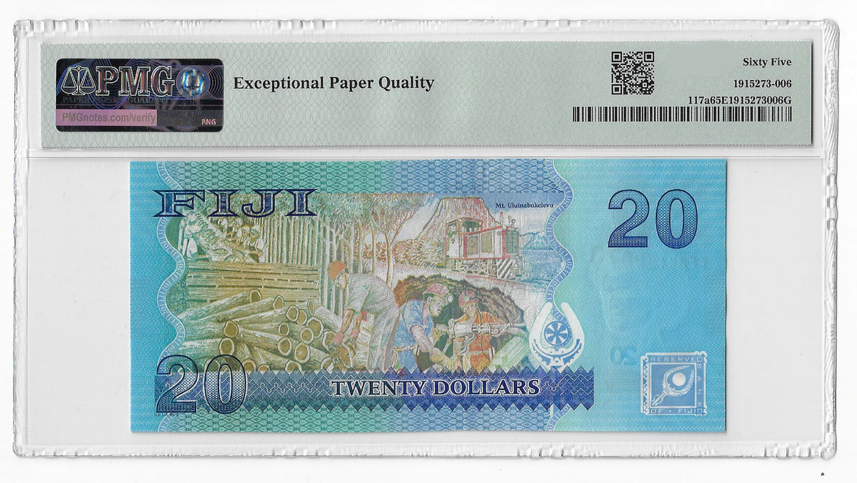 P-117a Fiji Islands 20 Dollars 2012 Unc PMG 65 EPQ