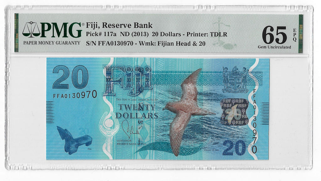 P-117a Fiji Islands 20 Dollars 2012 Unc PMG 65 EPQ