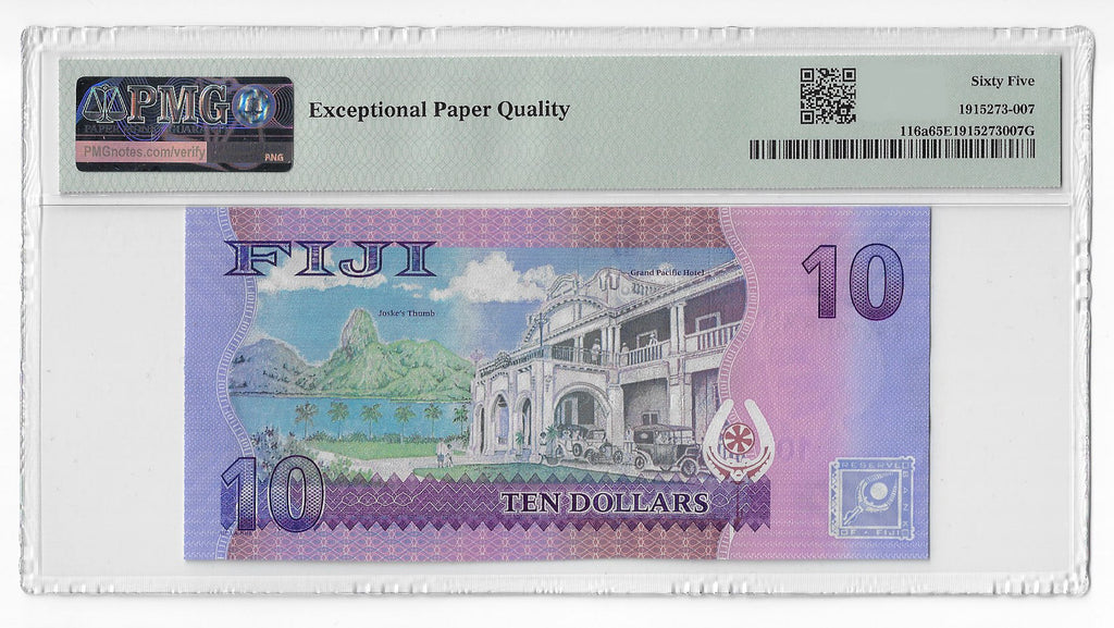 P-116a Fiji Islands 10 Dollars 2013 Unc PMG 65 EPQ
