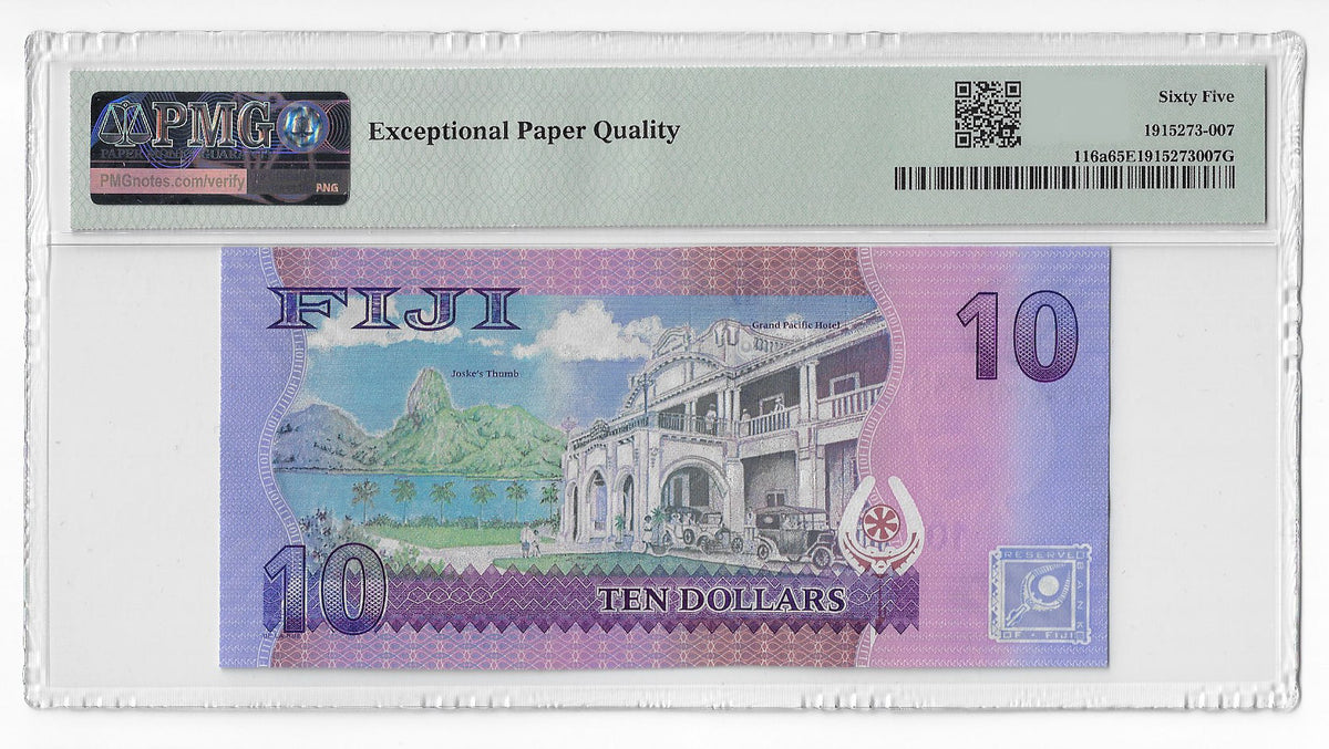 P-116a Fiji Islands 10 Dollars 2013 Unc PMG 65 EPQ