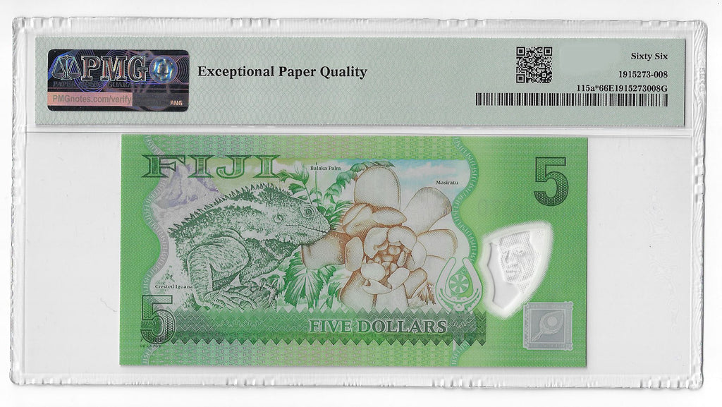 P-115ar Fiji Islands 5 Dollars 2013 Unc Polymer Replacement PMG 66 EPQ