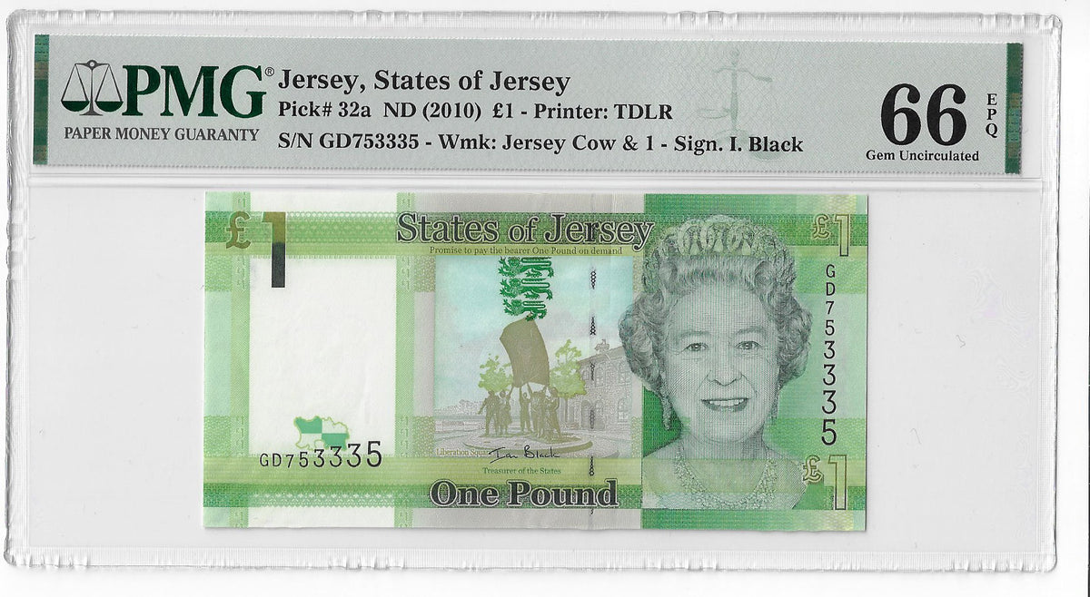 Jersey P-32a 1 Pound 2010 Unc PMG 66 EPQ